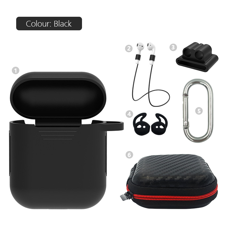 Zachte Siliconen Case 6 Delige Set Voor Apple Airpods Oortelefoon Cases Voor Apple Airpods Shockproof Cover Voor Air Pods Protector case: 6in1-Black