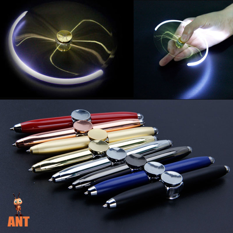 Fingertip Top Ballpoint Pen Multi Function Rotating Luminous Metal Pen LED Decompression Toy Fidget Golden Spinner