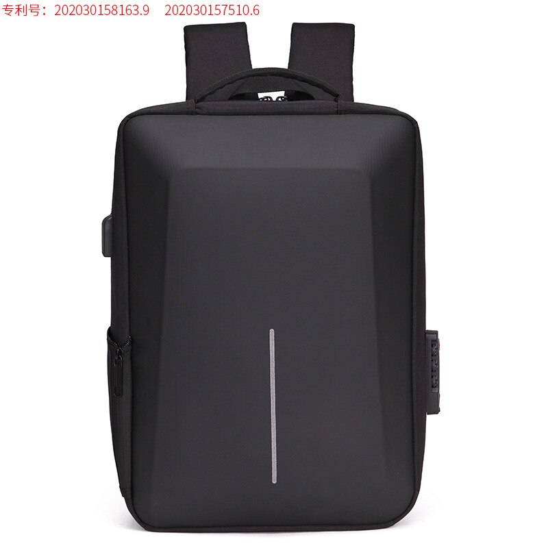 Men's reflective stripe multifunctional anti-theft backpack 15,6 inch laptop notebook usb travel bag backpack school bag for males: 8001 black