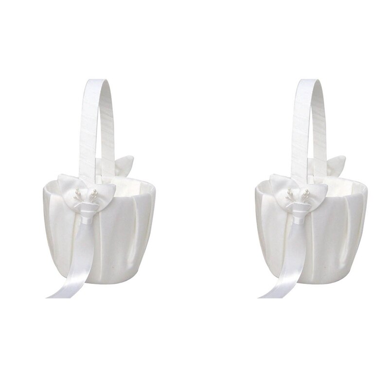 2Pcs Calla Lily Wedding Flower Girl Basket with Ribbon Flower Basket Storage Basket Wedding Party Decoration: Default Title