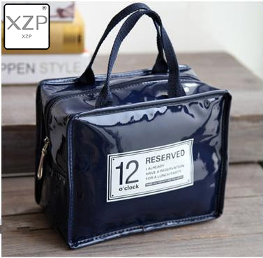 XZP-fiambrera portátil de piel sintética para mujer, bolsa impermeable para comida, Picnic, almuerzo, aislante,: Azul