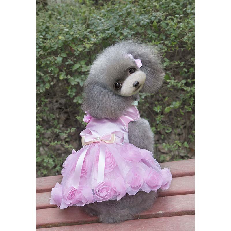 Pet Clothes Pet Dress Pure Color Breathable Cool Spring And Summer Dress Skirt Thin Section Rose Princess Teddy: Pink / S