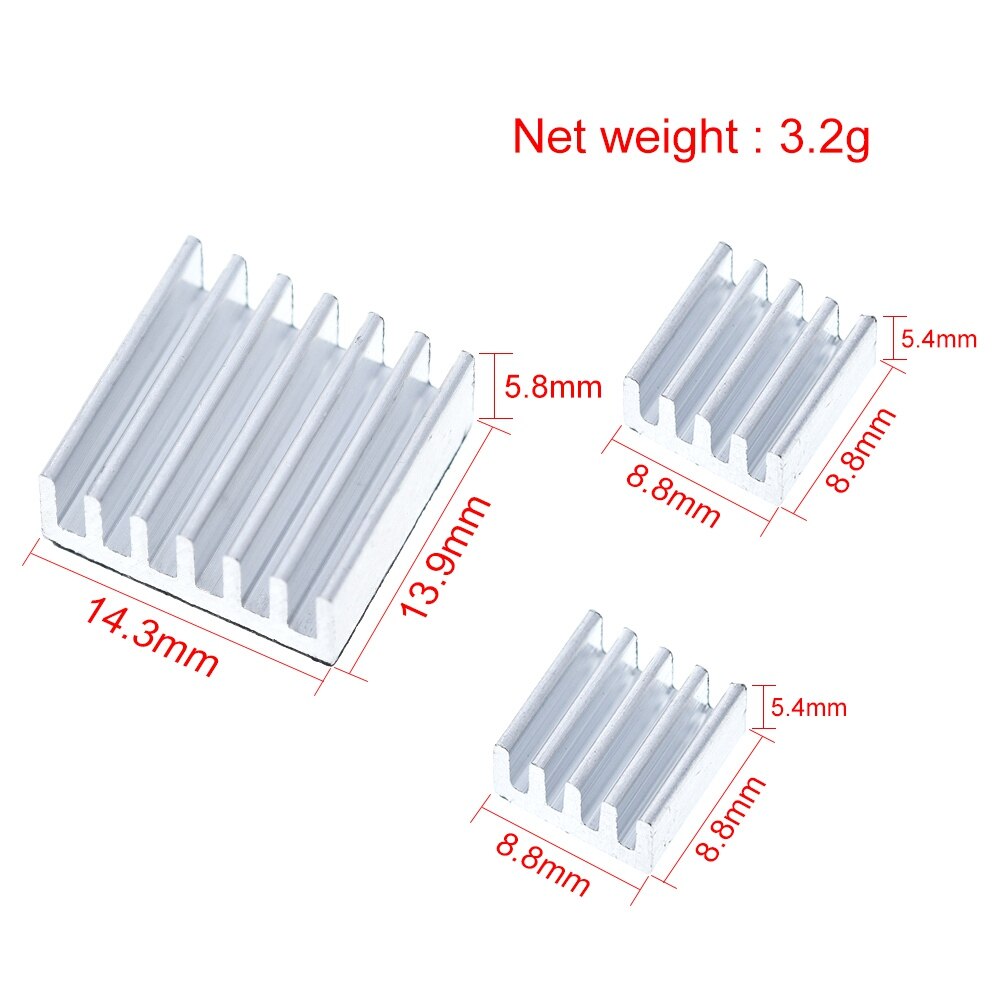 3 Stuks Zelfklevende Raspberry Pi Heatsink Cooler Zuiver Aluminium Koellichaam Set Kit Radiator Voor Cooling Raspberry Pi 2 B