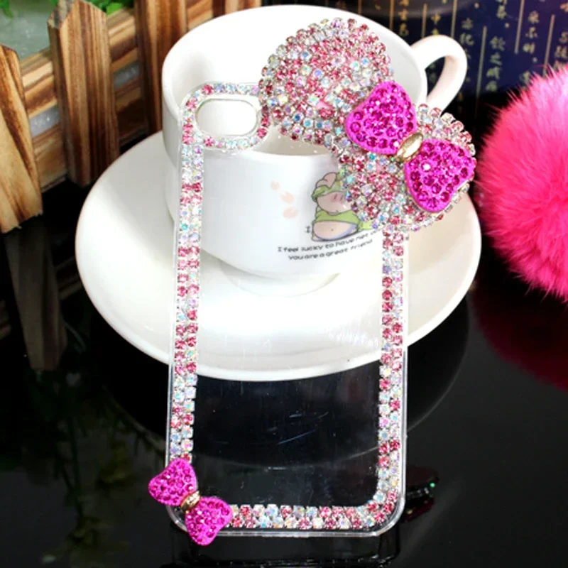 Luxury 3D Bow-knot Diamond Case for iPhone 16 15 14 13 12 11 Pro Max XR 6 7 8 Plus Rose Bling Rhinestone Phone Cases Cover coque