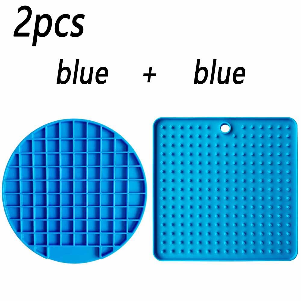2 pièces Lickimat Bol pour Chiens Pet Gamelle Pour Ingestion Lente L'anxiété Chien Alimentaire Conteneur Silicone Lécher Tapis Pour chats Produits D'alimentation pour Accessoires: 2 round square blue