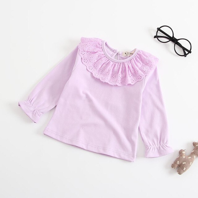 Peuter Baby T-shirt Kinderen Herfst Katoen Turn-Down Kraag Blouse Lange Mouw Sweatshirts Voor Meisjes: violet / 12M