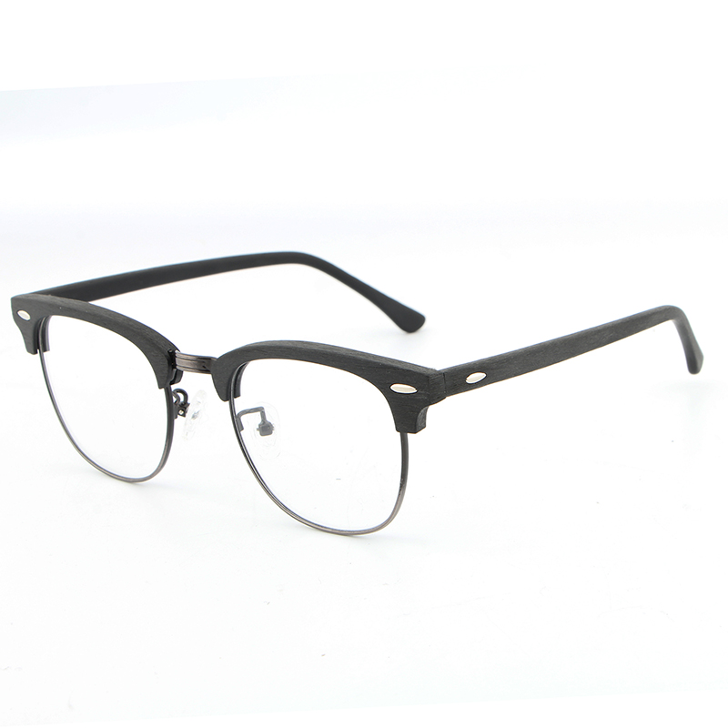 HDCRAFTER Vintage Optical Wood Glasses Frame with Clear Lens Men Women Half Frame Wooden Reading Glasses Eyeglasses Frame: black