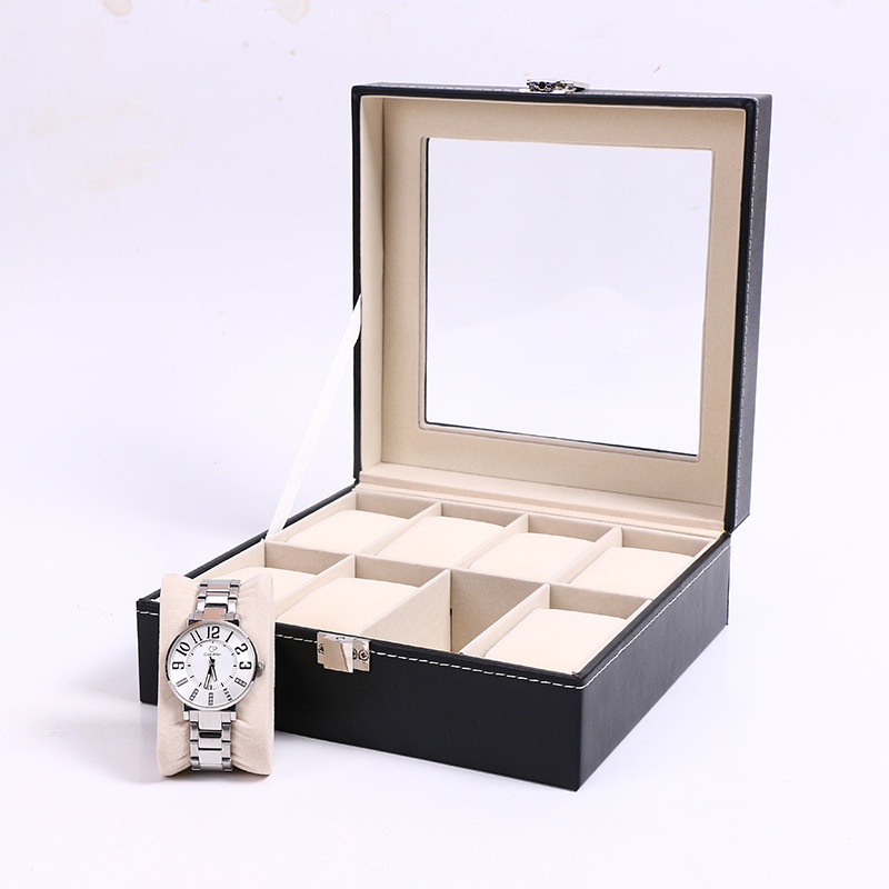 DELESYS 2/3/4/5/6/8/10/12 Slots PU Leather Watch Box Traditional Style Watch Storage Box Watch Case With Lock: Red