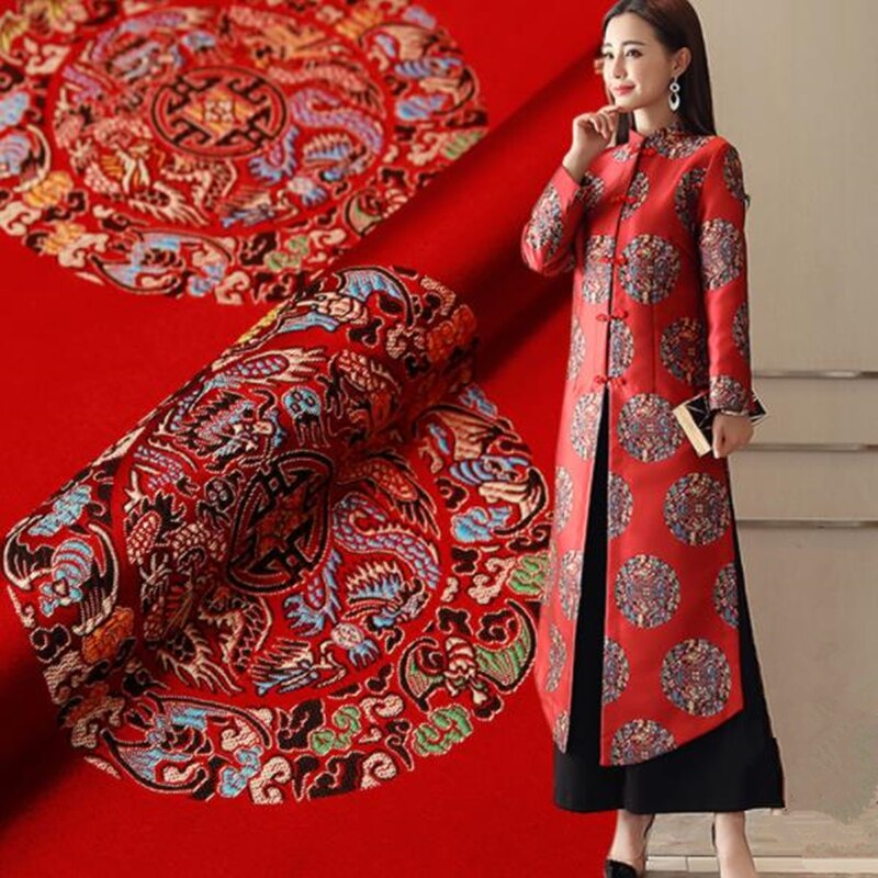 Brocade Polyester Stof Mooie Draken Patroon Prachtige Gevoel Jacquard Stof Voor Maken Chinese Tang Pak