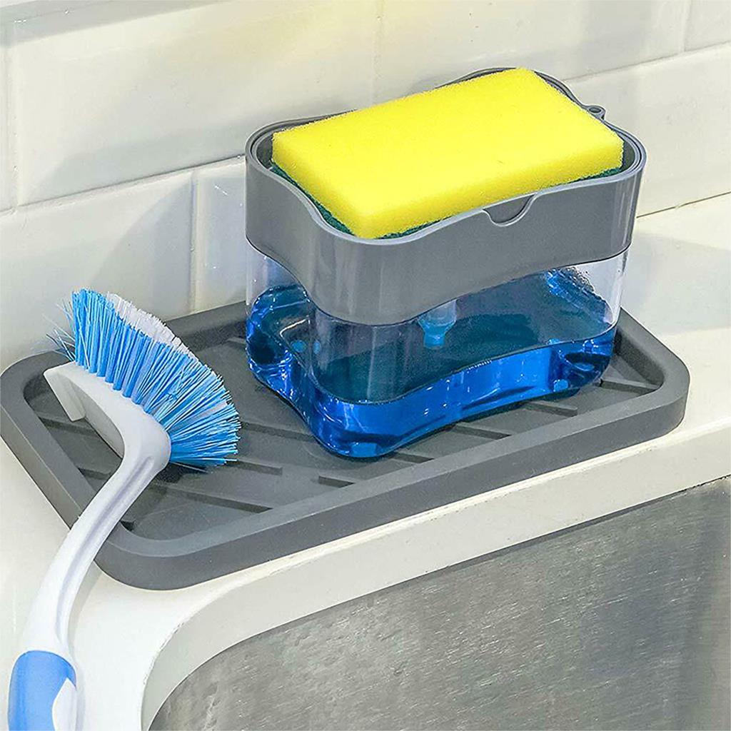 Soap Pump Dispenser with Sponge Holder Cleaning Liquid Dispenser Container Manual Press Soap Organizer Kitchen Cleaner Tool