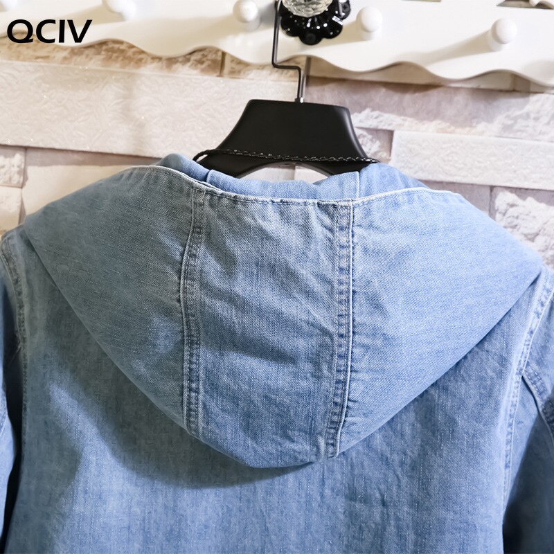 Chaqueta vaquera con capucha para hombre, estilo de , informal, juvenil, Color sólido, de , chaqueta vaquera con cuello levantado
