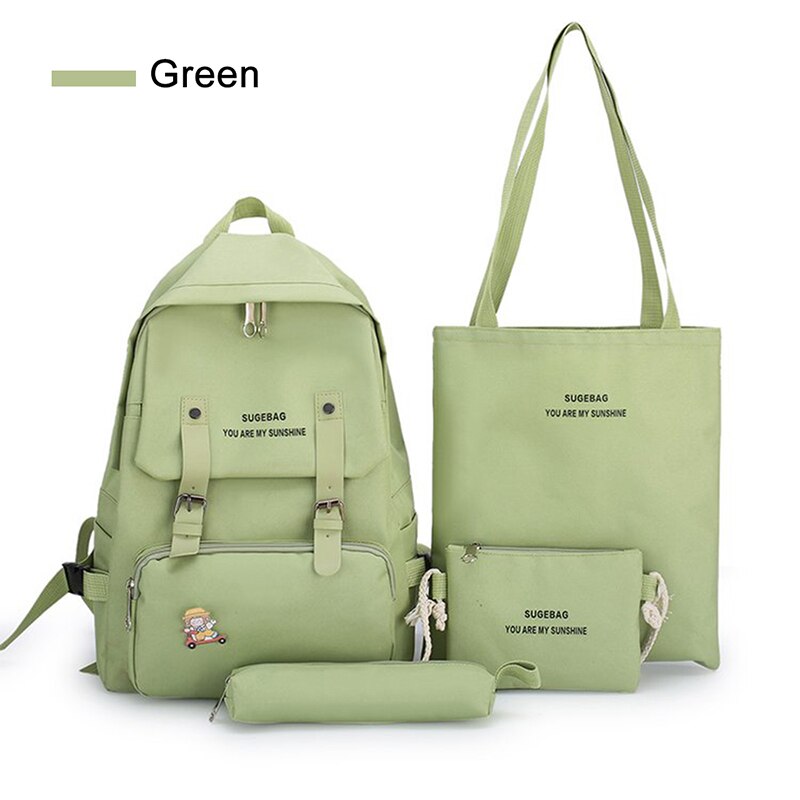 5 pçs/set mulheres mochila adolescente meninas corrente usb sacos de lona mochilas bolsa ombro feminino estudante sacos escola borla: 4pcs B Green