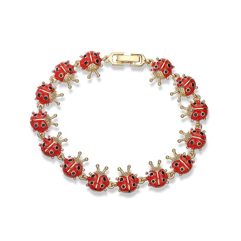 HECHENG, Enamel Dripping Oil Craft Insect Seven Star Ladybug Cute Sweet Bracelet Women's Jewelry: Hot Stamping