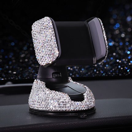 Luxe diamanten auto telefoonhouder beugel zuignap decoratie dashboard auto accessoires interieur vrouw decoratie bling strass steentjes: Wit