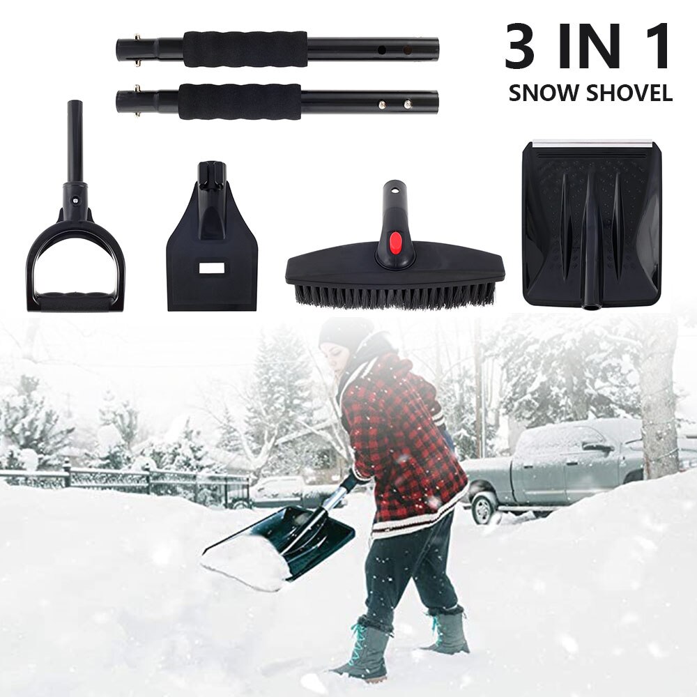 3-in-1 Extendable Snow Shovel Ice Scraper Snow Brush Water Remover For Car Auto SUV Frost Windshield Cleaner Winter Tool