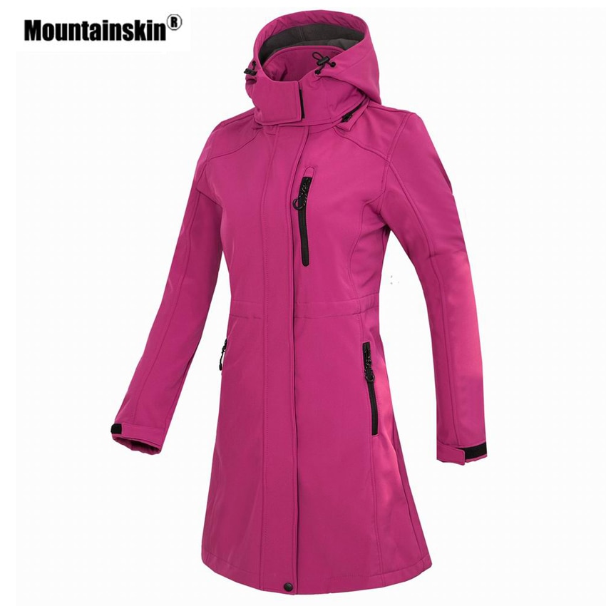 Mountainskin Women's Softshell Fleece Long Jacket Outdoor Windbreaker Hiking Camping Trekking Climbing Female Brand Coats VB076