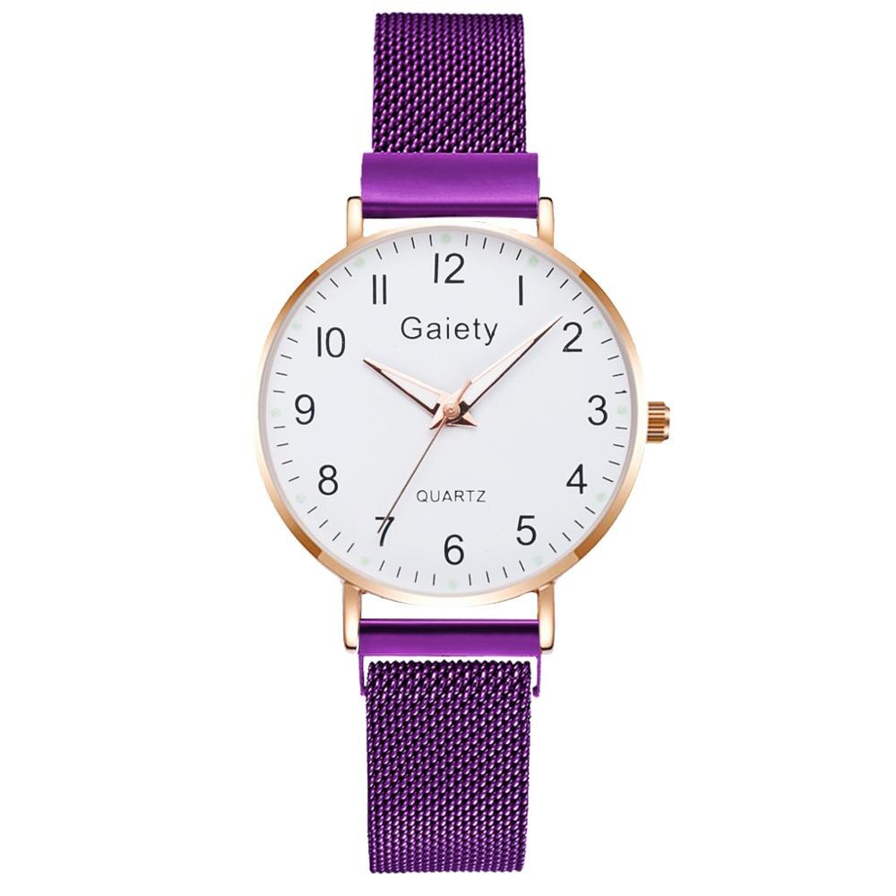 Dameure simple vintage lille urskive ur sød magnet mesh rem sport rose guld armbåndsur reloj mujer: Lilla