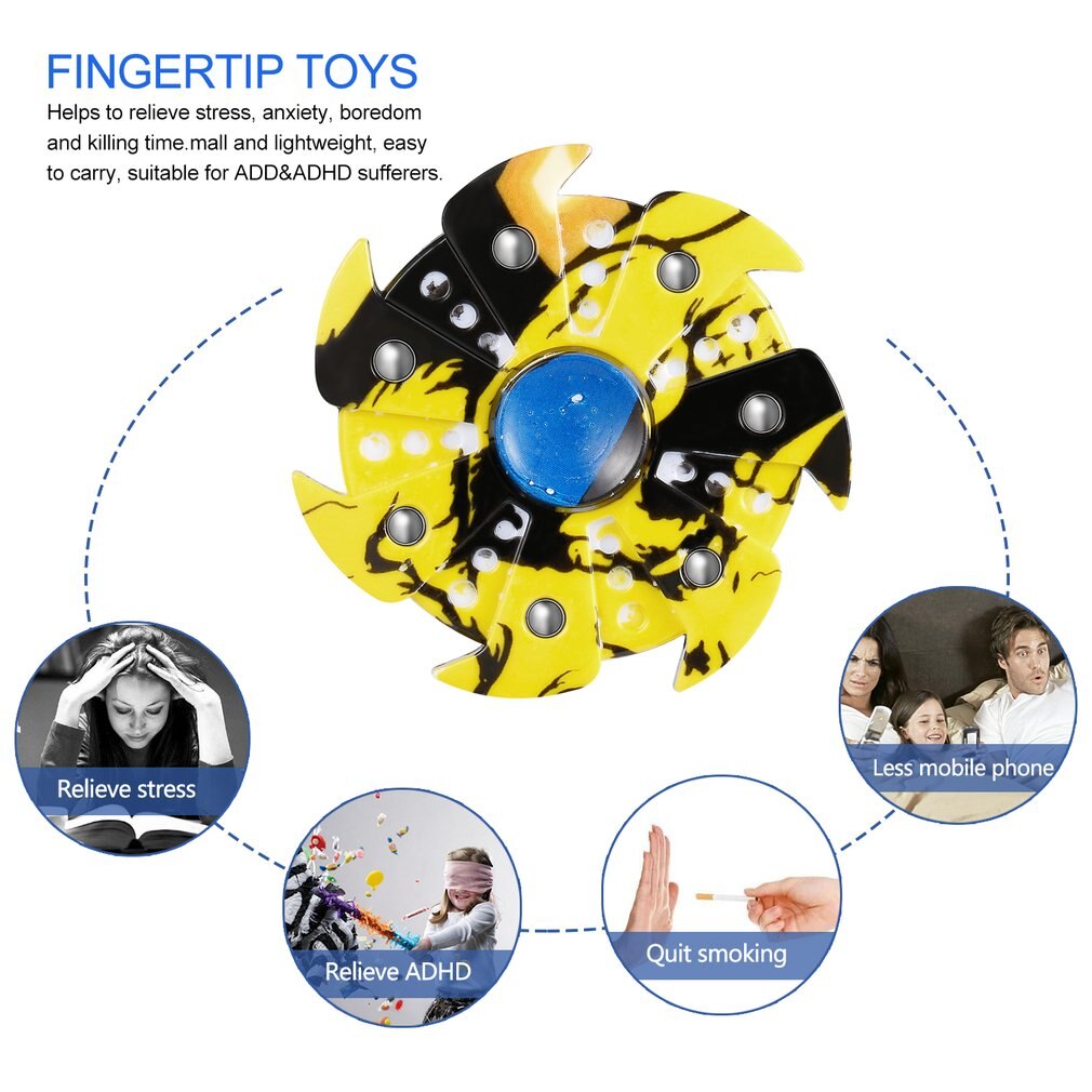 Duurzaam Grappige Verlichten Adhd Lijder Angst Stress Reducer Vinger Speelgoed Zeven Bladeren Hand Spinner Met Vortex Uiterlijk