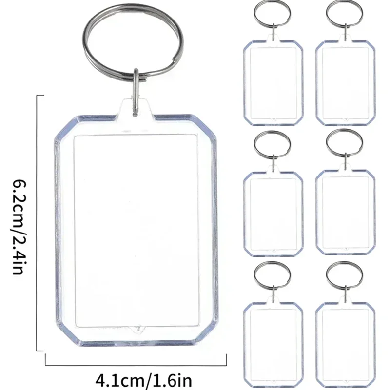 5/50 Stück transparenter Fotorahmen-Schlüsselanhänger, Quasten, schnappen-in, individueller Einsatz, Foto-Acryl-Rohling-Schlüsselanhänger, klarer leerer Bild-Anhänger: Grau / Rosa