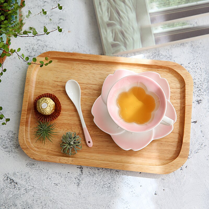 Japanese cherry blossom coffee cup plate ceramic milk tea afternoon flower sakura tea saucer spoon set drinkware coffeeware