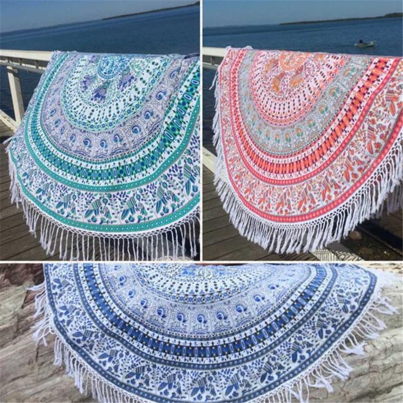 Strand rund hippie dusk gobelin strand kast mandala håndkle yogamatte bohemsk  #3 m 04