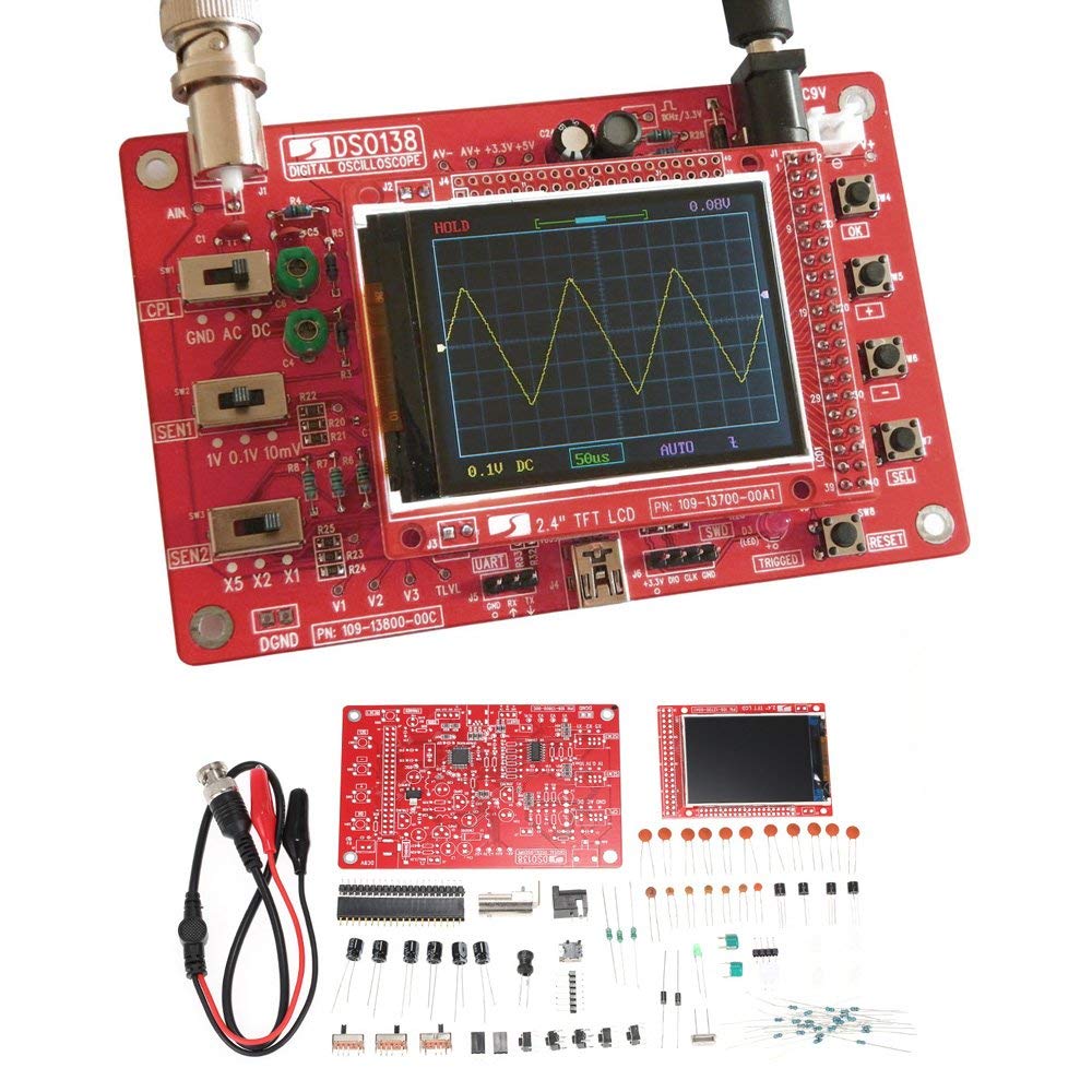 Kit de osciloscopio DSO138 DIY, fuente de apertura TFT 1MSPS, Kit de osciloscopio Digital de mano con piezas DIY y sonda