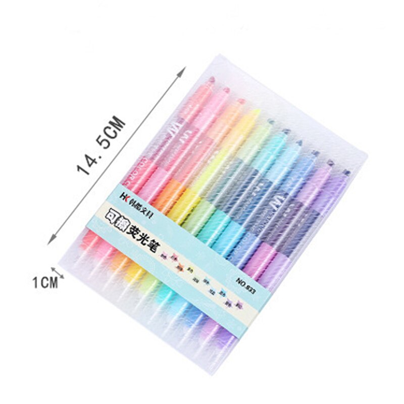 Rotuladores borrables de doble punta, marcadores fluorescentes con dos cabezales que se pueden borrar, subrayadores escolares, set/10 unidades, bonitos colores