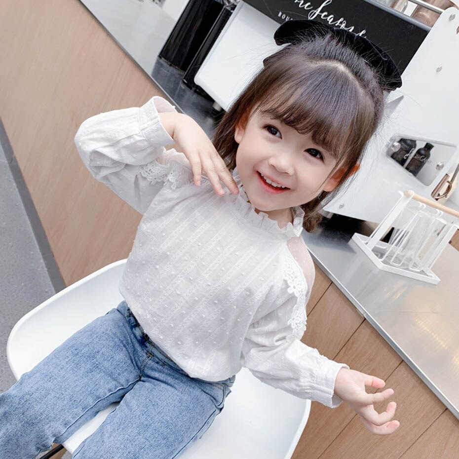 Blusa de encaje con volantes para niñas pequeñas, ropa informal: 2T