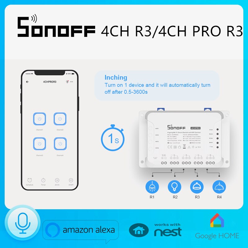 Sonoff 4CH Pro R3/4CH R3 4 Kanaals/Gang Intelligente Draadloze Schakelaar Module Tippen Interlock Ewelink Remote Alexa voice Control