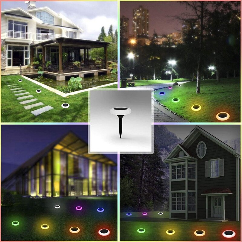 4 st solcellslampa rgb färgbyte fyrkantig trädgårdslampa 8 lägen rund rgb färgglad växlande underjordisk belysning lampor för gård dec