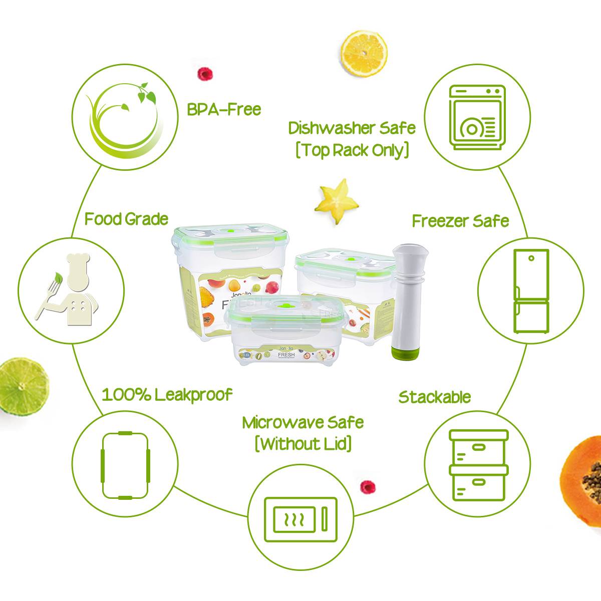 Vacuum Container Pump Refrigerator Fresh-keeping Box 3size 4pcs Large Capacity Food Saver-storage Square Plastic Kitchen PP