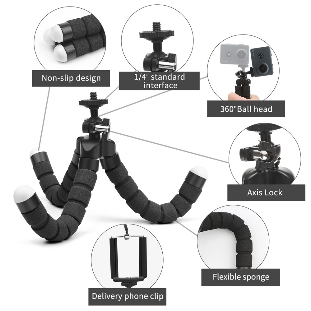 Mini Flexible Sponge Octopus Tripod Bracket for iPhone Samsung Xiaomi Huawei Mobile Phone Smartphone Tripod for Gopro 8 7 Camera