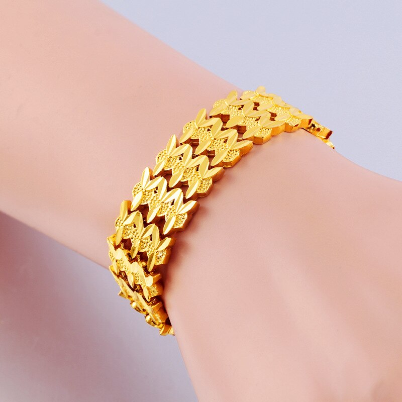 Occident masculino fashion-plated 24k cor pulseira assertiva ampla face de longa duração não desvanecimento areia ouro pulseira