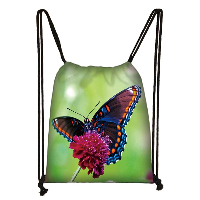 Bella farfalla stampa adolescente ragazze borsa con coulisse zaino zaino Casual giornaliero borse con coulisse borse di stoccaggio: 018
