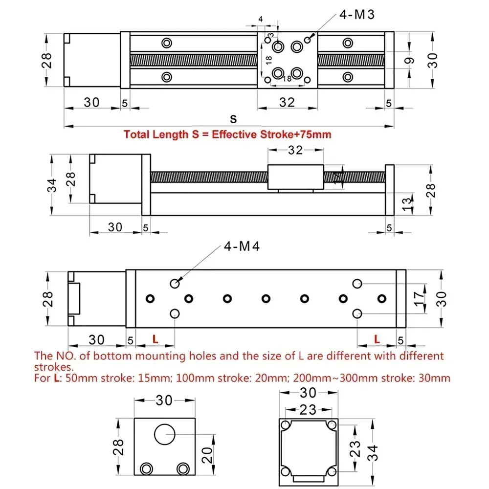 Motorized Slide Table T-type Linear Guide Rail Stage Mini Sliding Table Motor Drive Kit Electric Linear Module Z Axis 50-300mm