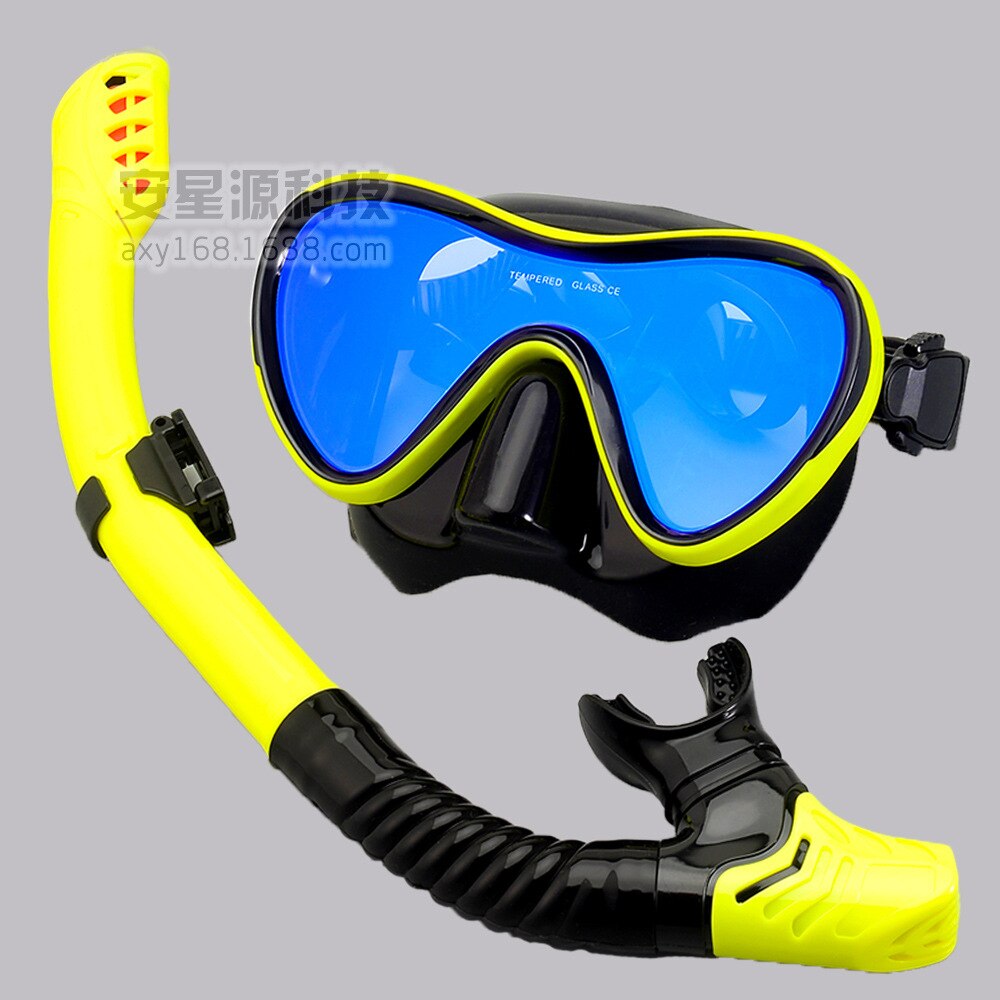 Underwater Anti-Fog Scuba Diving Goggles Mask Swimming Goggles Snorkling Diving Mask Adult Plating Breath Tube Set: Yellow Black Blue