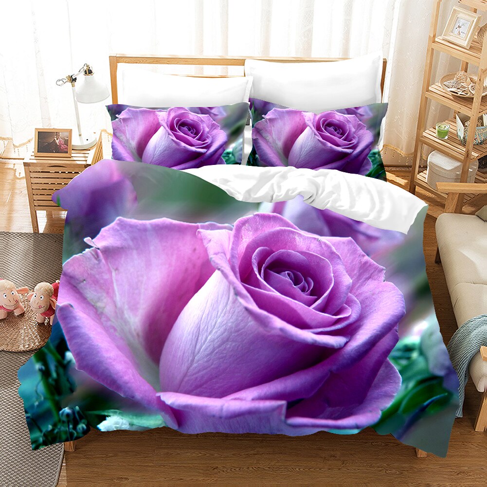 Pink Roses Bedding Set Romantic Flowers Duvet Cover Sets Comforter Bed Linen Twin Queen King Single Size: AU Single  140x210cm