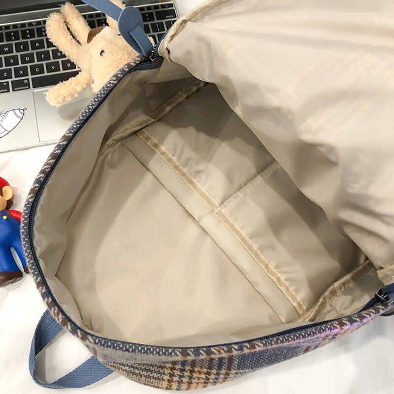 HOCODO Vintage Plaid Women'S Backpack Shoulder Bag Female College Bookbag Cute Student Backpack For Girl School Bag