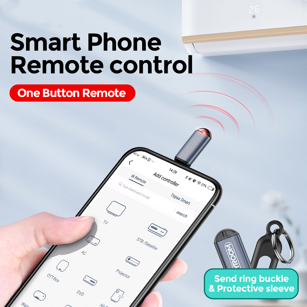 Ir controle remoto universal para tv, caixa de ar condicionado, controle por aplicativo, eletrodomésticos infravermelhos, mini adaptador para iphone micro usb tipo c