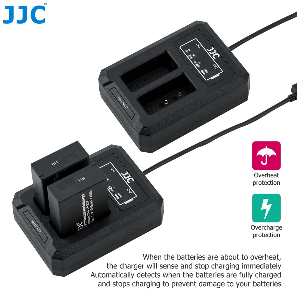 JJC USB Dual Battery Charger for Canon LP-E17 LPE17 on Canon EOS 850D M6 Mark II M6 M3 77D 800D 760D 750D Replace LC-E17C LC-E17