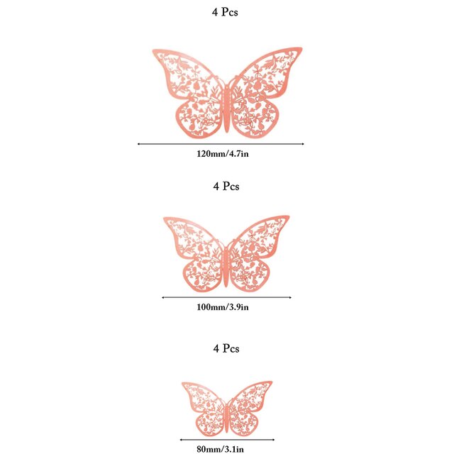 12 PCS Schmetterling Kuchen Dekoration Gold 3D Hohl Cupcake Topper Geburtstag Hochzeitstag Baby Shower Party Kuchen Dekorationen: Rose Gold A