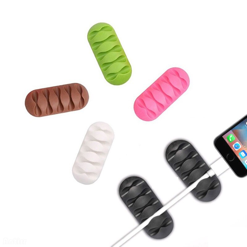 CASEIER Multipurpose Desktop phone Cable Winder Earphone clip Organizer Management Wire Cord fixer Silicone Holder 5 slot Strip