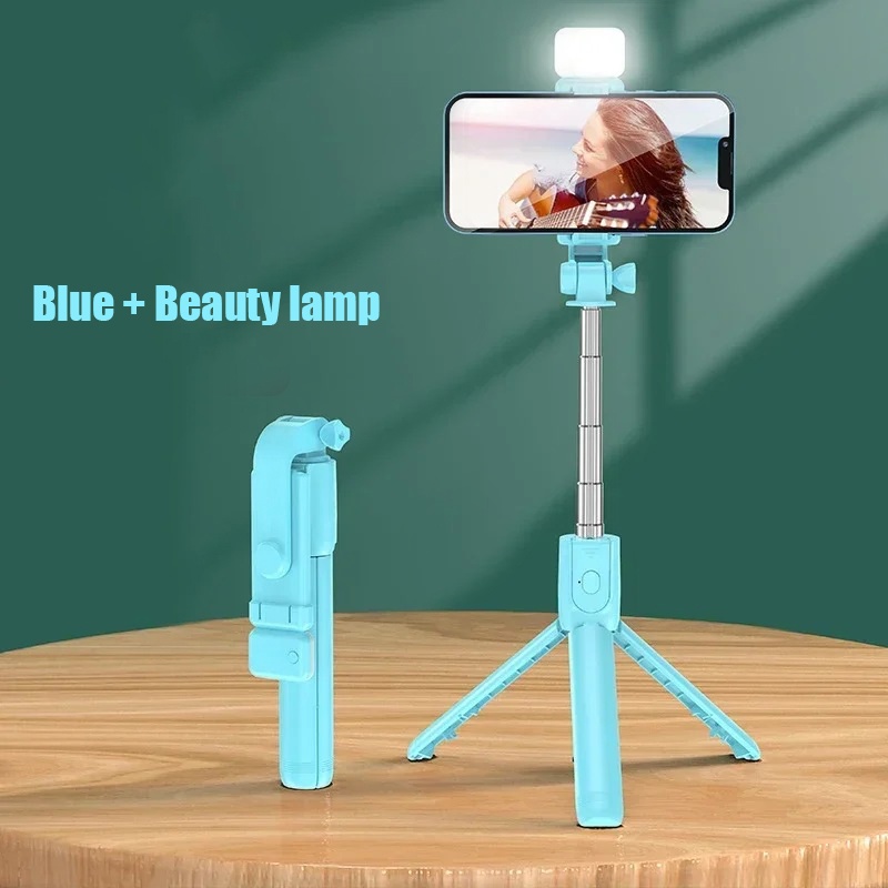 Bluetooth Selfie Stick Draadloos 360° draaibaar statief Afstandsbediening Sluiter Invullicht Multifunctionele intrekbare standaard: Rose Red