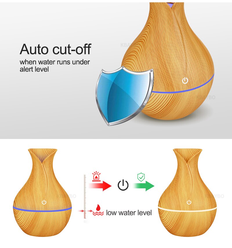 Aroma diffuser met essentiële olie, superluchtbevochtiger met houtnerf, 7 kleuren led-verlichting voor thuiskantoor
