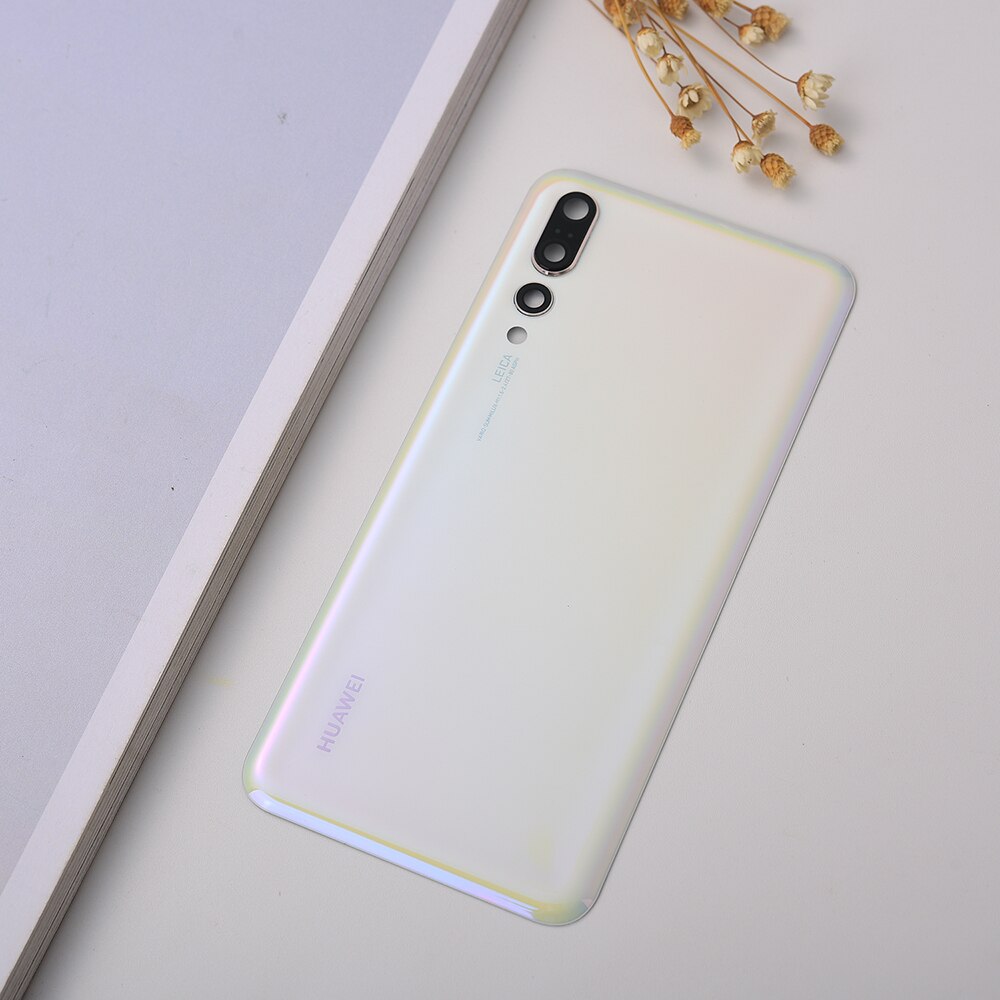 Bakpanel original huawei  p20 pro batteri baklucka bakdörr hus glasfodral för  p20 pro  p 20 batterilucka + kameralins: P20 pro vit