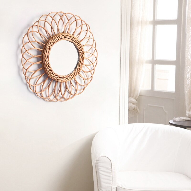 Rattan Dressing Mirror Innovative Art Decoration Makeup Mirrors Living Room Bedroom Wall Mirror Photo Props Craft