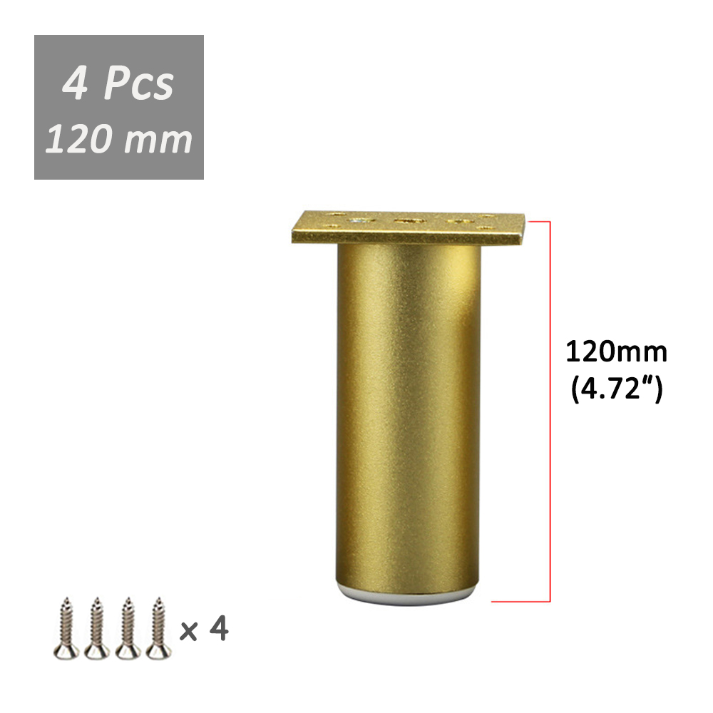 Pieds de meubles modernes en aluminium, 80-300mm, 2/4 pièces, réglables, couleur or, pour canapé, meuble TV, commode, lits: 4Pc 120mm with screw