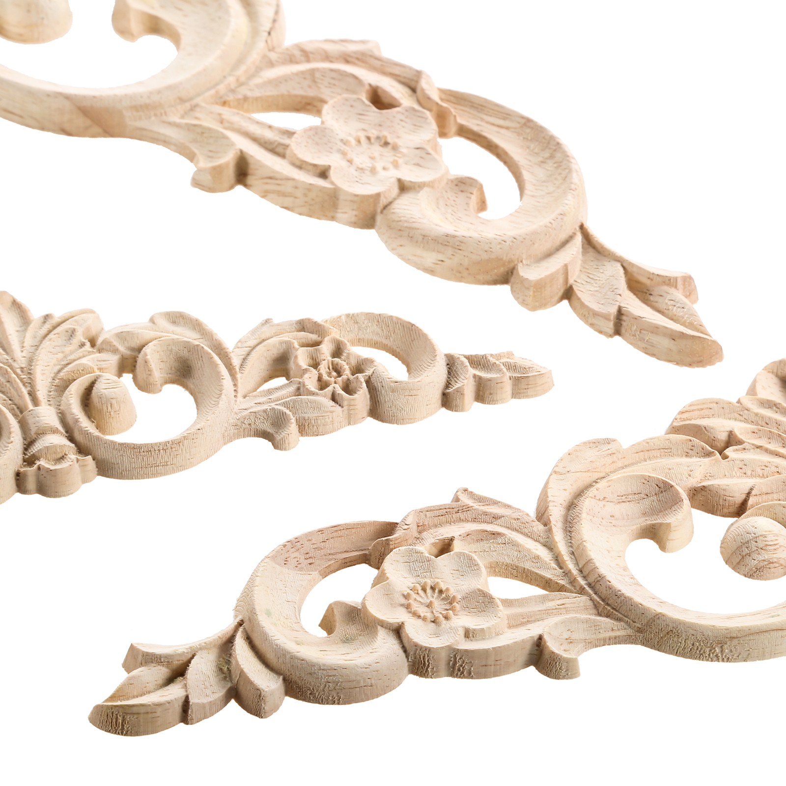 Apliques de madera natural Retro, molduras de madera sin pintar, largas, decorativas, rectangulares tallados, accesorios para muebles y armarios, 1 ud.