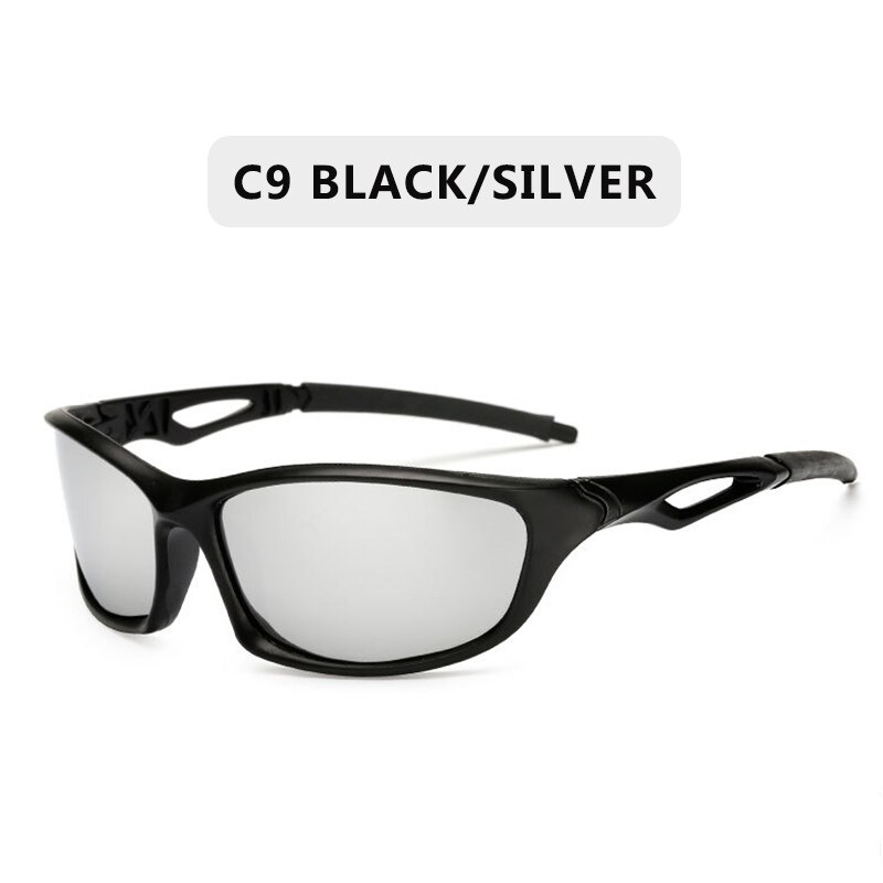 Polarized Sunglasses Men Brand Square Sports Sun Glasses for Men Driving Fishing Black Frame Goggle UV400: C9