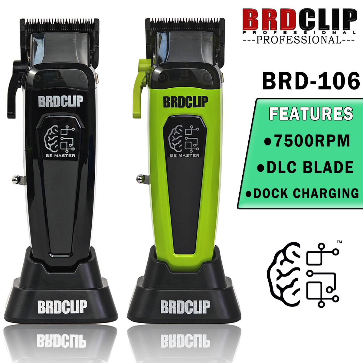 BRDCLIP BRD106 cortadora de pelo eléctrica inalámbrica con cabezal de aceite , cortadora de peluquería de 7500RPM, máquina de peluquero con cuchilla DLC para hombres